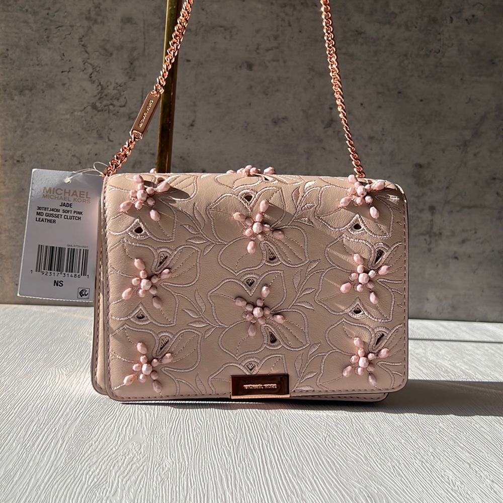 Michael Kors Medium Gusset Pink Leather Clutch